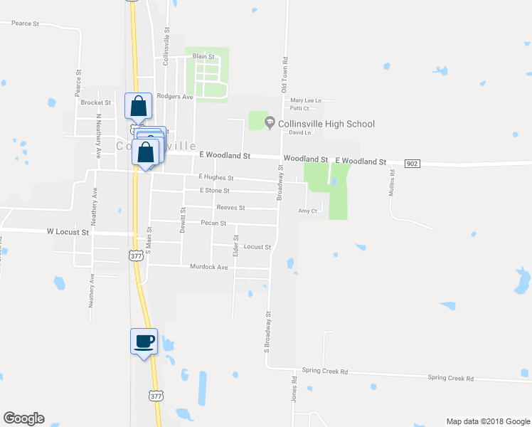 map of restaurants, bars, coffee shops, grocery stores, and more near 604 Reeves Street in Collinsville