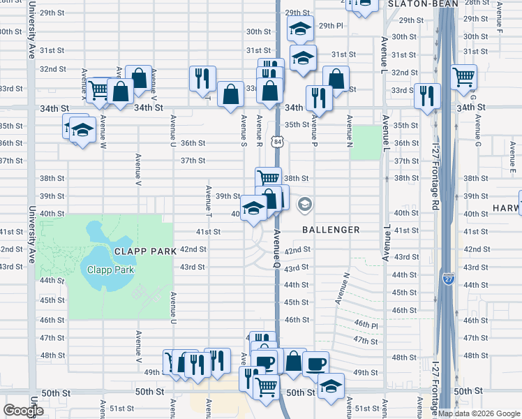map of restaurants, bars, coffee shops, grocery stores, and more near 4008 Avenue Q in Lubbock