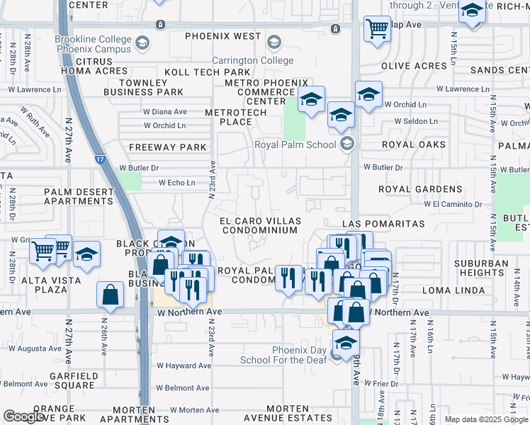 map of restaurants, bars, coffee shops, grocery stores, and more near 8301 North 21st Drive in Phoenix