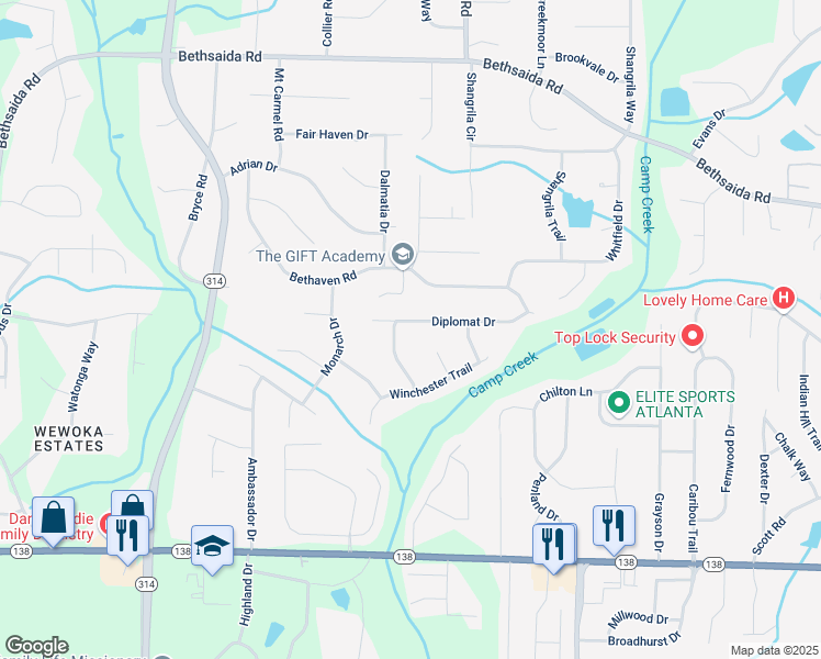 map of restaurants, bars, coffee shops, grocery stores, and more near 1490 Diplomat Drive in Riverdale
