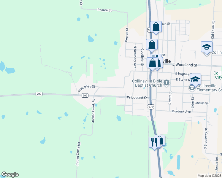 map of restaurants, bars, coffee shops, grocery stores, and more near 524 West Hughes Street in Collinsville