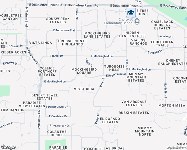 map of restaurants, bars, coffee shops, grocery stores, and more near 5312 East Royal Palm Road in Paradise Valley