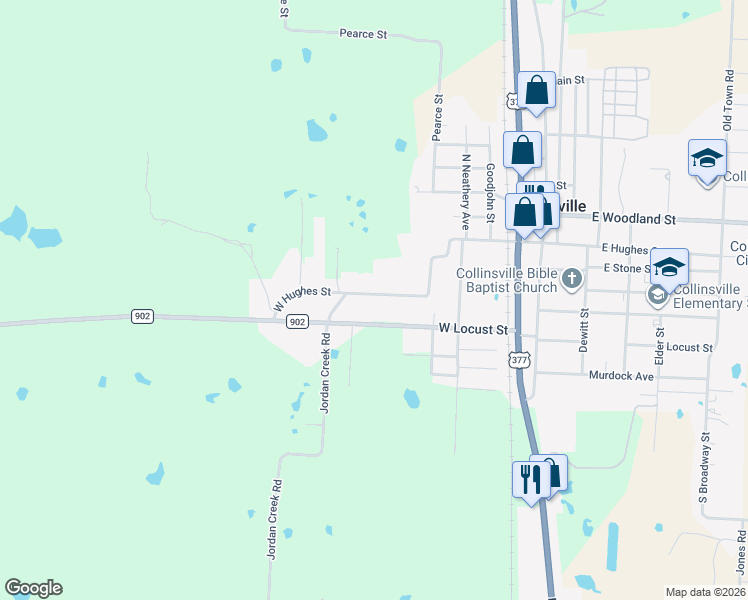 map of restaurants, bars, coffee shops, grocery stores, and more near 524 West Hughes Street in Collinsville