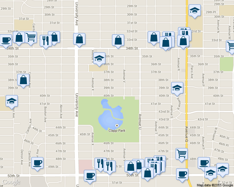 map of restaurants, bars, coffee shops, grocery stores, and more near 2212 40th St in Lubbock