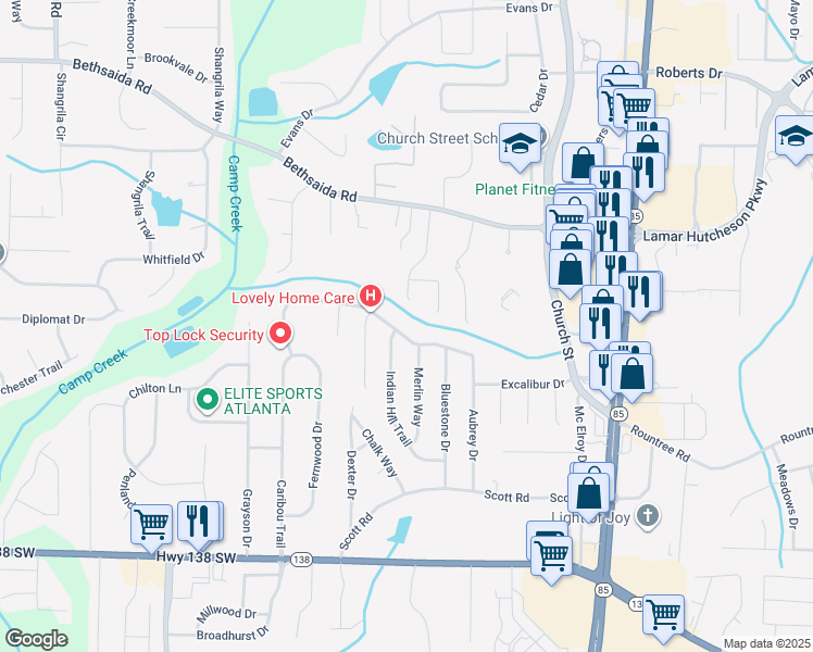 map of restaurants, bars, coffee shops, grocery stores, and more near 1014 Salisbury Trail in Riverdale