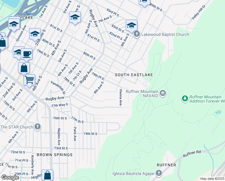 map of restaurants, bars, coffee shops, grocery stores, and more near 841 79th Street South in Birmingham