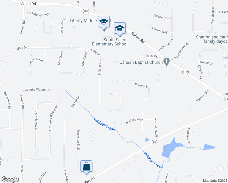 map of restaurants, bars, coffee shops, grocery stores, and more near 65 Creekstone Court in Covington