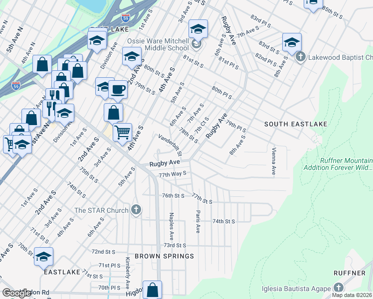 map of restaurants, bars, coffee shops, grocery stores, and more near 7721 7th Court South in Birmingham