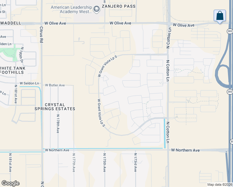 map of restaurants, bars, coffee shops, grocery stores, and more near 17407 West Echo Lane in Waddell