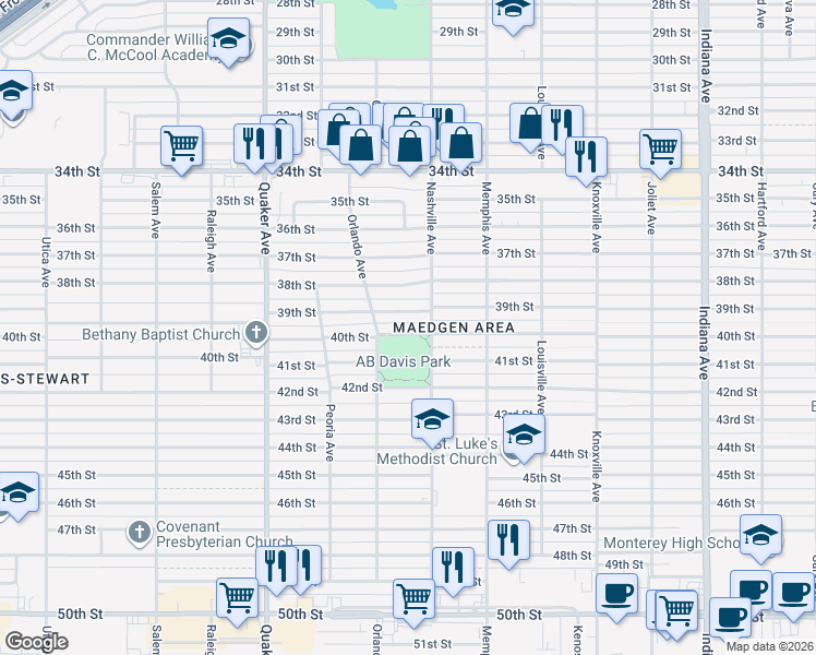 map of restaurants, bars, coffee shops, grocery stores, and more near 4006 40th Street in Lubbock