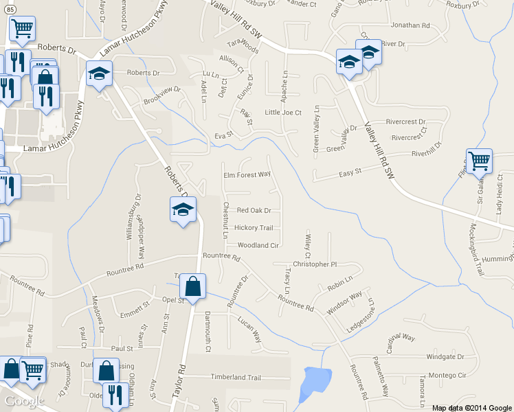 map of restaurants, bars, coffee shops, grocery stores, and more near 221 Red Oak Drive in Riverdale