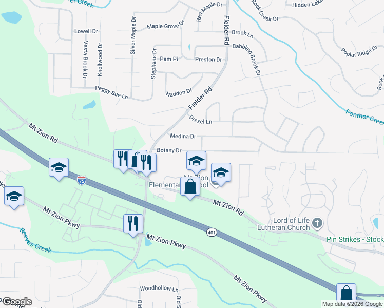 map of restaurants, bars, coffee shops, grocery stores, and more near 2911 Botany Drive in Jonesboro