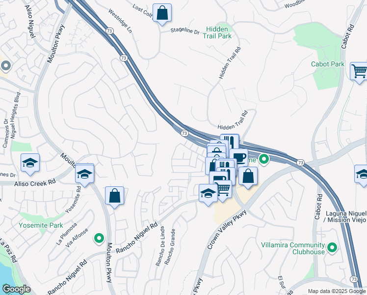 map of restaurants, bars, coffee shops, grocery stores, and more near 25186 Via Las Palmas in Laguna Niguel