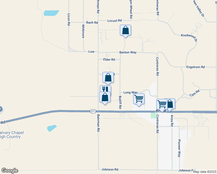 map of restaurants, bars, coffee shops, grocery stores, and more near 38800 Bahrman Road in Anza
