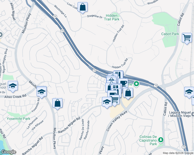 map of restaurants, bars, coffee shops, grocery stores, and more near 25204 Via Las Palmas in Laguna Niguel