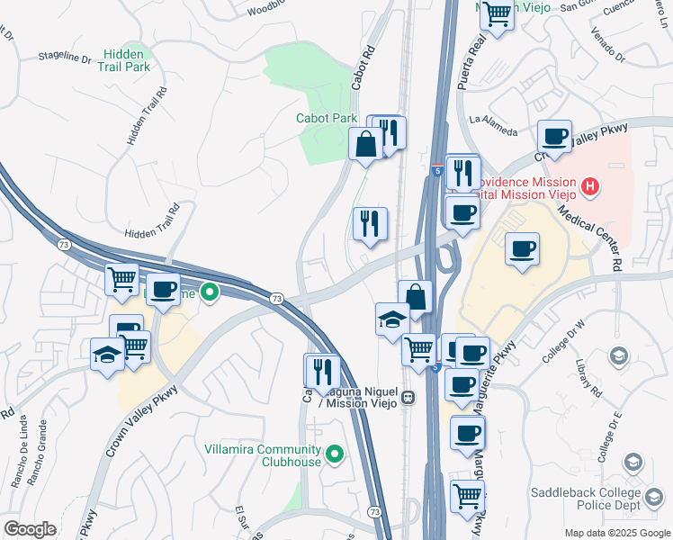 map of restaurants, bars, coffee shops, grocery stores, and more near 27960 Cabot Road in Laguna Niguel