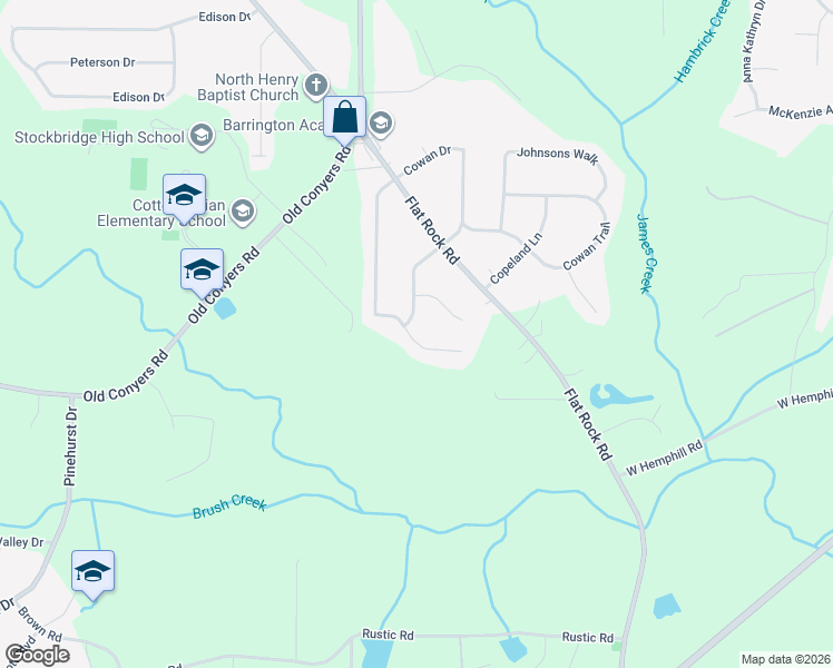 map of restaurants, bars, coffee shops, grocery stores, and more near 170 Brookwood Estates Trail in Stockbridge