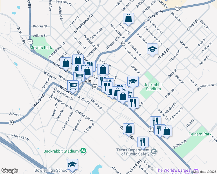 map of restaurants, bars, coffee shops, grocery stores, and more near 207 Raymond Street in Bowie