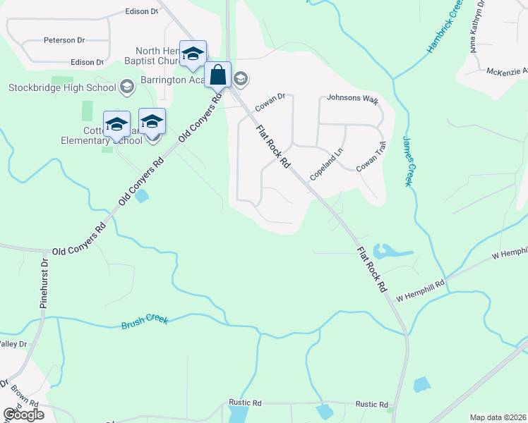 map of restaurants, bars, coffee shops, grocery stores, and more near 170 Brookwood Estates Trail in Stockbridge