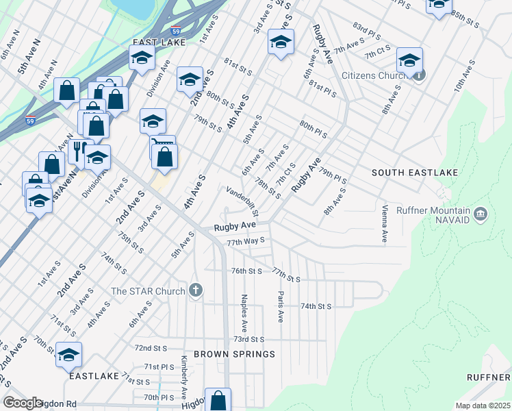 map of restaurants, bars, coffee shops, grocery stores, and more near 7716 7th Court South in Birmingham