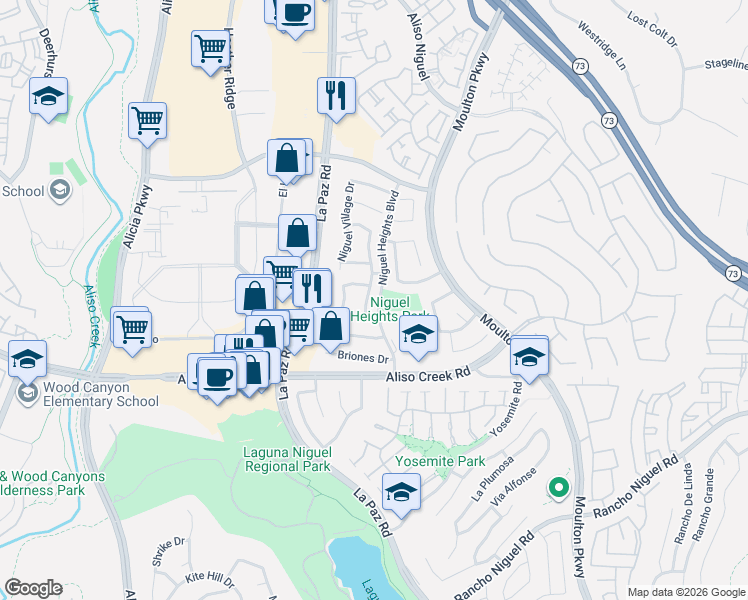map of restaurants, bars, coffee shops, grocery stores, and more near 27866 Cummins Drive in Laguna Niguel