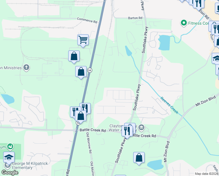 map of restaurants, bars, coffee shops, grocery stores, and more near 7126 Georges Way in Morrow