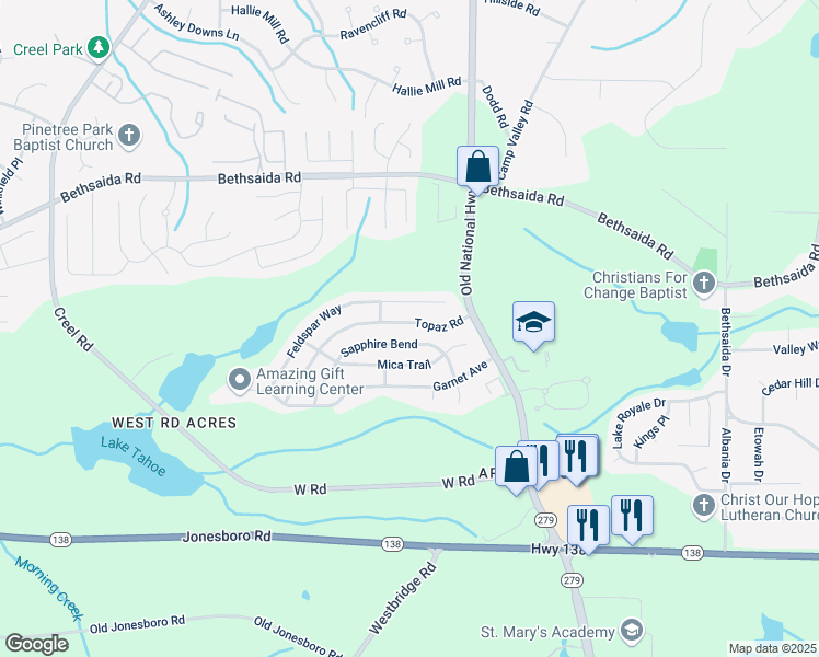 map of restaurants, bars, coffee shops, grocery stores, and more near 363 Sapphire Bend in Riverdale