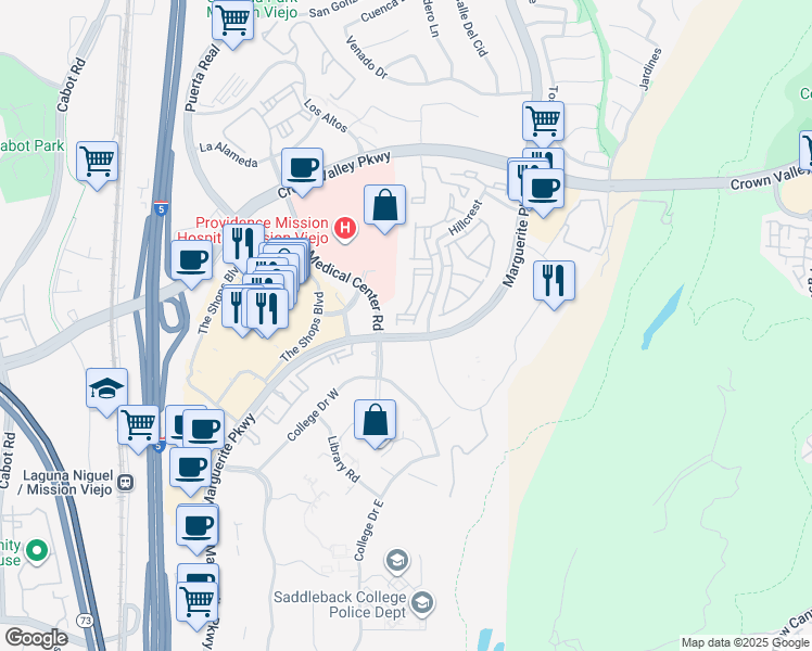map of restaurants, bars, coffee shops, grocery stores, and more near 26826 Turquoise in Mission Viejo