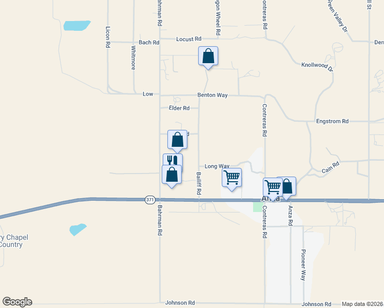 map of restaurants, bars, coffee shops, grocery stores, and more near 38841 Bailiff Road in Anza