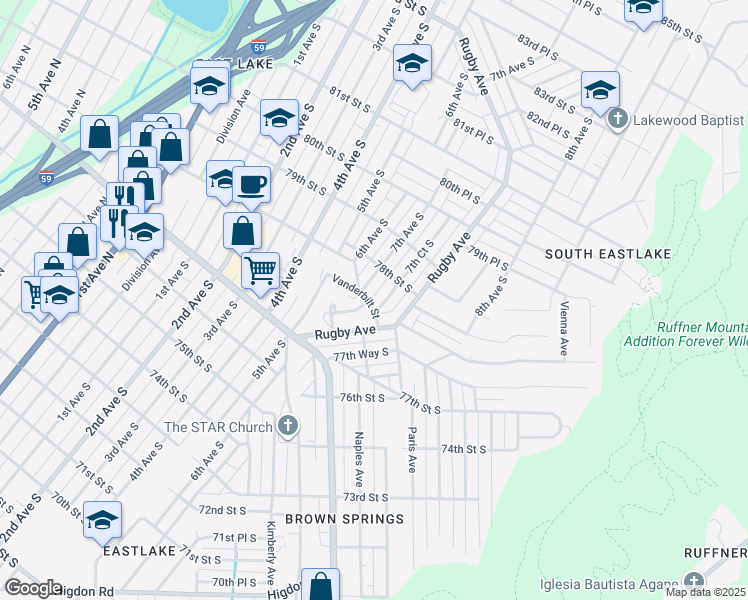 map of restaurants, bars, coffee shops, grocery stores, and more near 7718 7th Court South in Birmingham