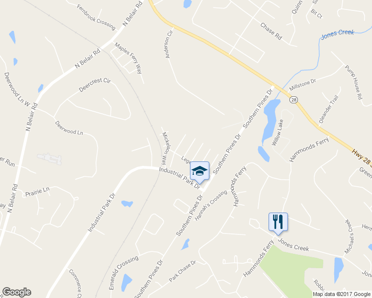 map of restaurants, bars, coffee shops, grocery stores, and more near 413 Snead Way in Evans