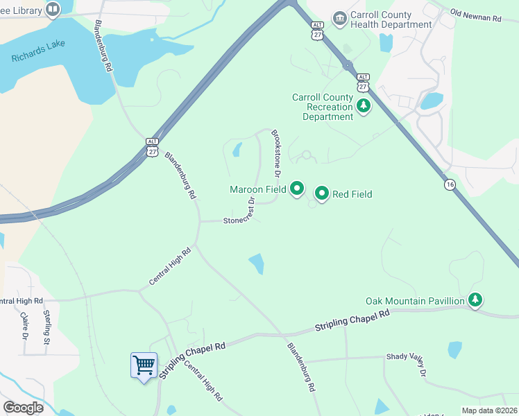 map of restaurants, bars, coffee shops, grocery stores, and more near 105 Creekstone Way in Carrollton