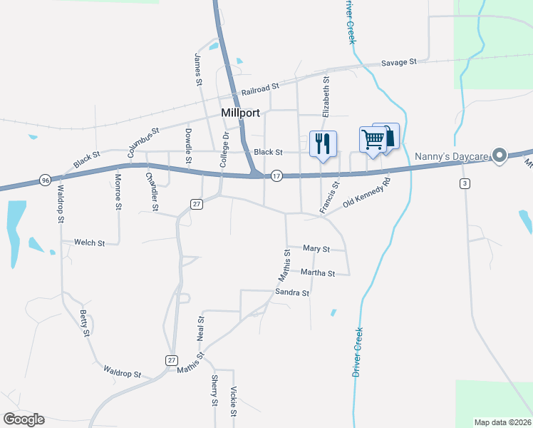 map of restaurants, bars, coffee shops, grocery stores, and more near 500-598 Old Kennedy Road in Millport