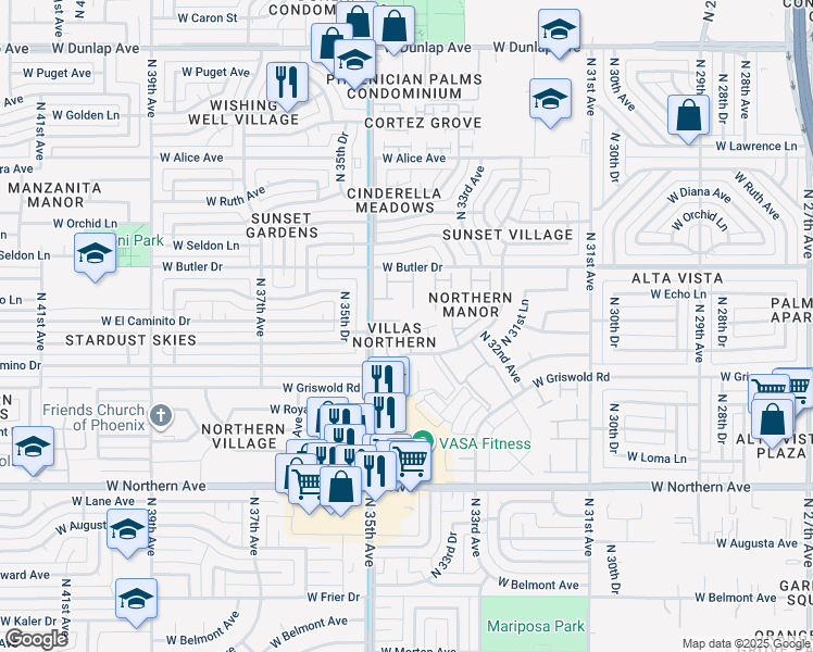 map of restaurants, bars, coffee shops, grocery stores, and more near 8215 North 34th Avenue in Phoenix