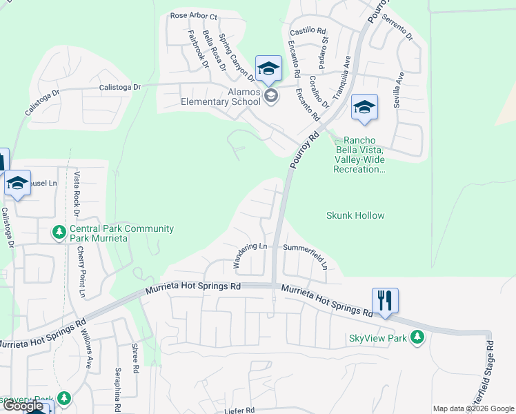 map of restaurants, bars, coffee shops, grocery stores, and more near 31465 Pear Blossom Circle in Murrieta