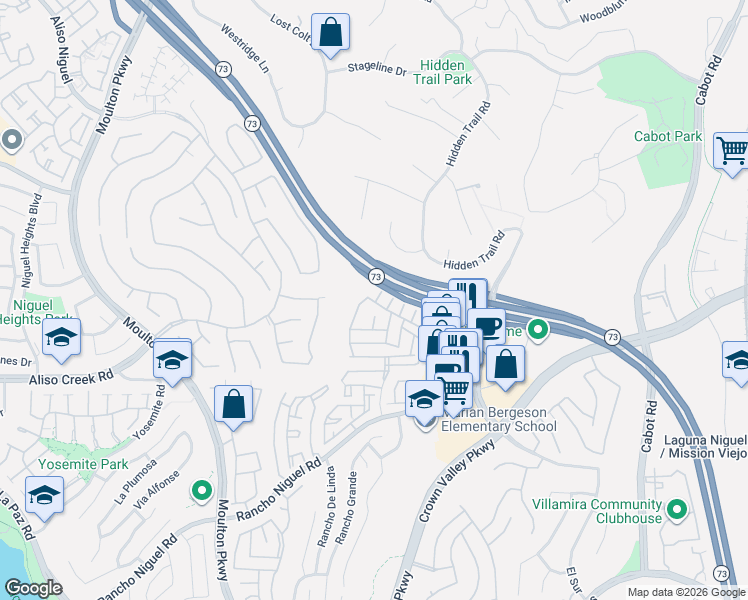map of restaurants, bars, coffee shops, grocery stores, and more near 27835 Via Uribe in Laguna Niguel