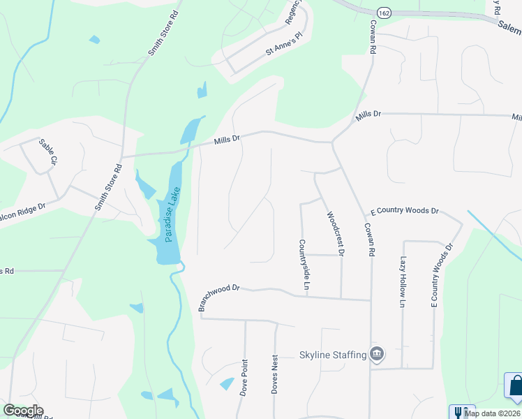 map of restaurants, bars, coffee shops, grocery stores, and more near 120 Mills Creek Lane in Covington