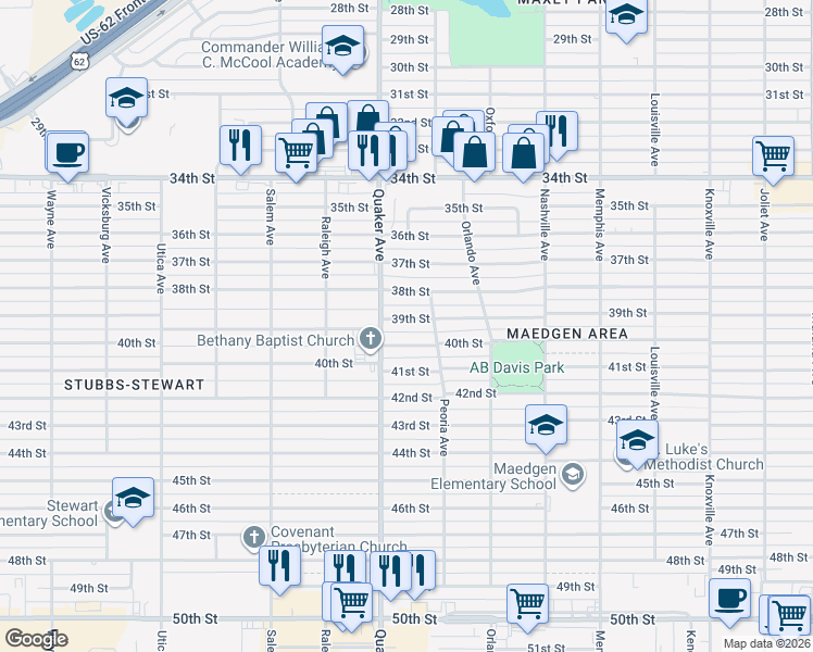 map of restaurants, bars, coffee shops, grocery stores, and more near 4309 39th Street in Lubbock