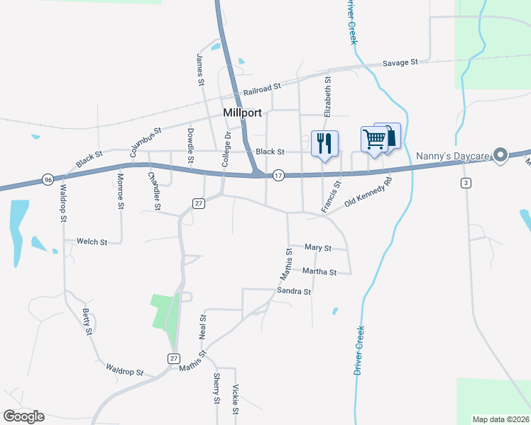 map of restaurants, bars, coffee shops, grocery stores, and more near 500-598 Old Kennedy Road in Millport