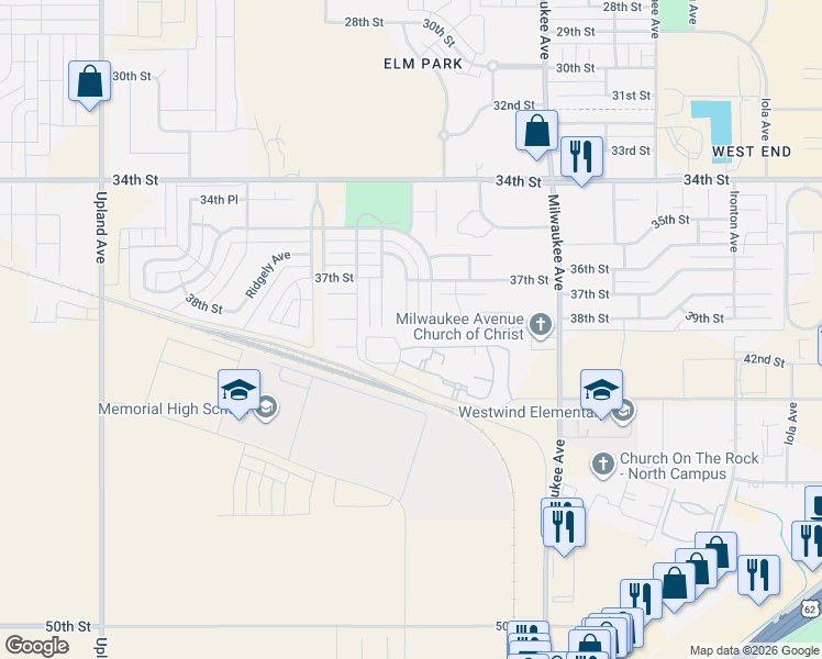 map of restaurants, bars, coffee shops, grocery stores, and more near 6806 43rd Street in Lubbock