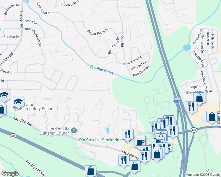 map of restaurants, bars, coffee shops, grocery stores, and more near 7190 Thunder Ridge in Jonesboro