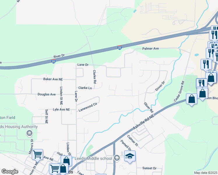 map of restaurants, bars, coffee shops, grocery stores, and more near 1900 Kent Circle in Leeds