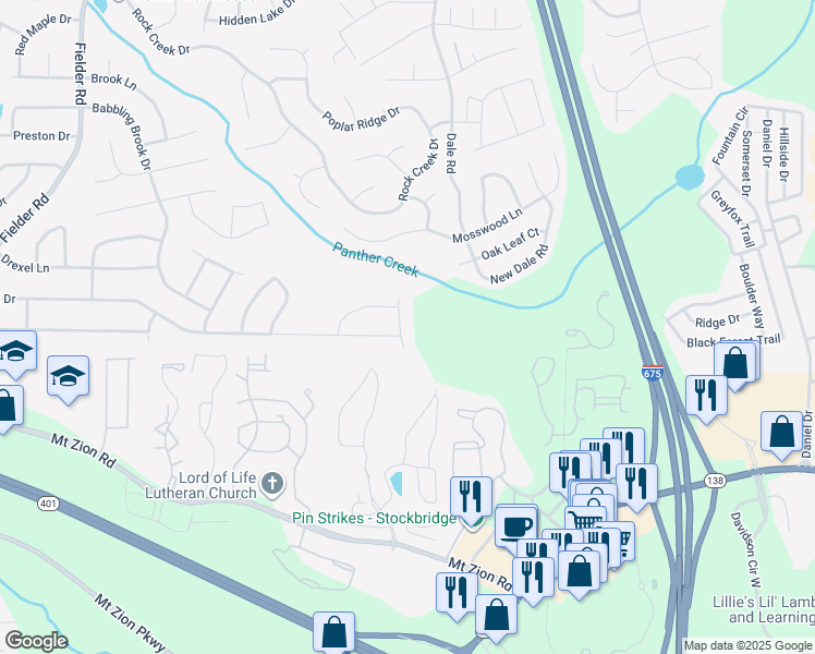 map of restaurants, bars, coffee shops, grocery stores, and more near 7190 Thunder Ridge in Jonesboro