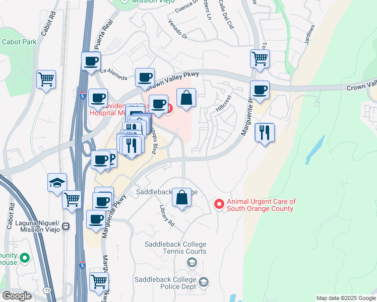 map of restaurants, bars, coffee shops, grocery stores, and more near 26826 Turquoise in Mission Viejo