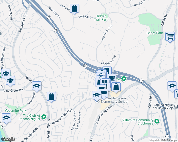 map of restaurants, bars, coffee shops, grocery stores, and more near 25204 Via Las Palmas in Laguna Niguel