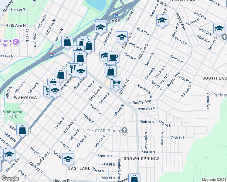 map of restaurants, bars, coffee shops, grocery stores, and more near 301 Oporto Madrid Boulevard in Birmingham