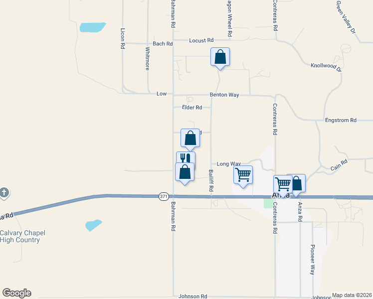 map of restaurants, bars, coffee shops, grocery stores, and more near 38770 Bahrman Road in Anza