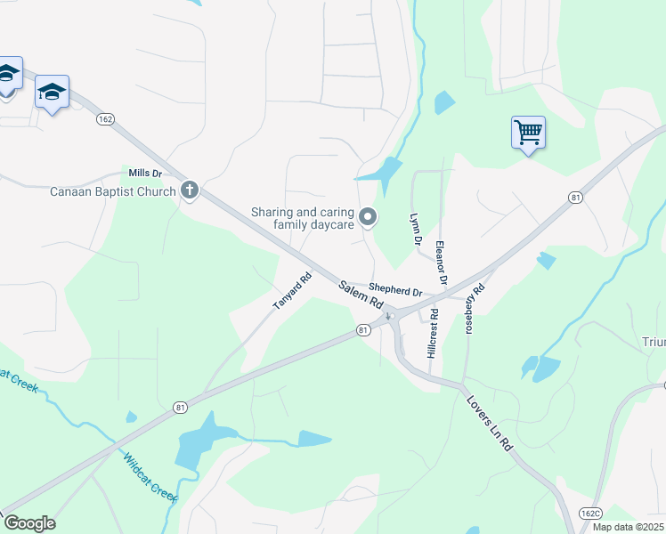 map of restaurants, bars, coffee shops, grocery stores, and more near 5798 Salem Road in Covington