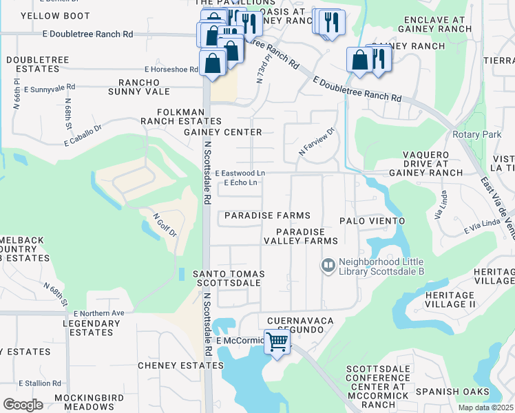 map of restaurants, bars, coffee shops, grocery stores, and more near 8310 North 73rd Place in Scottsdale