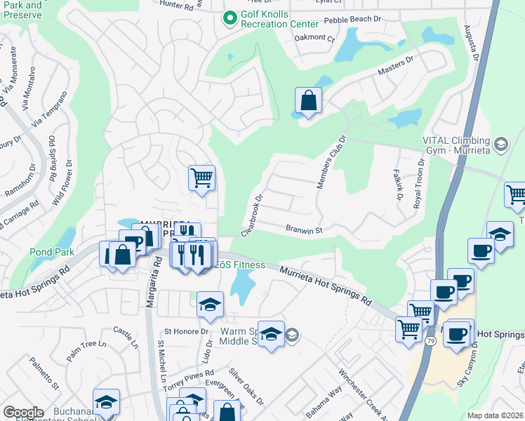 map of restaurants, bars, coffee shops, grocery stores, and more near 29163 Gandolf Court in Murrieta